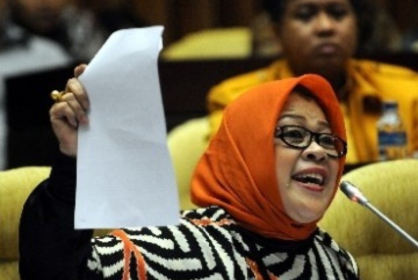Kader Partai Hanura Dewie Yasin Limpo saat memberikan keterangan kepada Panitia Kerja Mafia Pemilu di gedung DPR, Jakarta, Kamis (7/7).