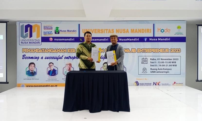Kampus Digital Bisnis Universitas Nusa Mandiri (UNM) mengumumkan bahwa pada Rabu, 01 November 2023 di Universitas Nusa Mandiri Kampus Jatiwaringin telah terjadi penandatanganan dengan dua mitra kerja sama. 