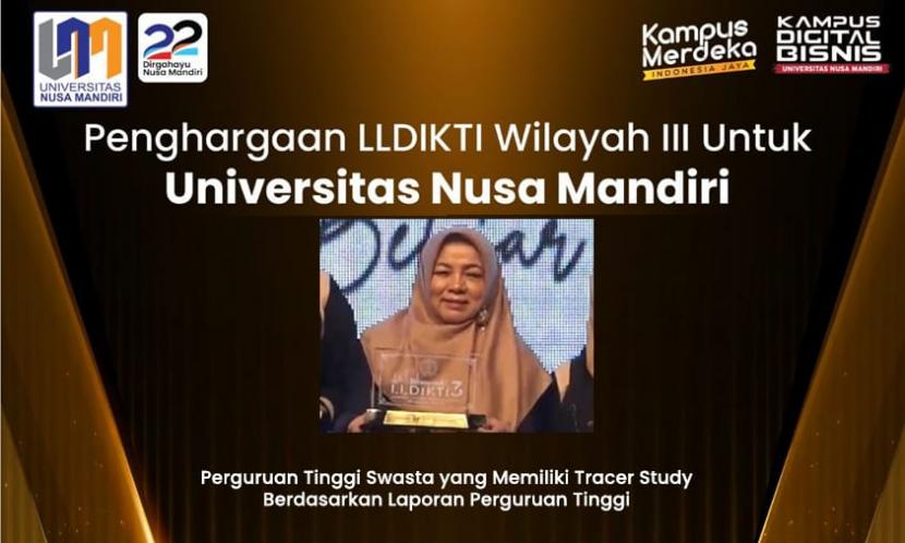 Kampus Digital Bisnis Universitas Nusa Mandiri (UNM) meraih penghargaan sebagai perguruan tinggi swasta (PTS) yang memiliki tracer study berdasarkan laporan perguruan tinggi.