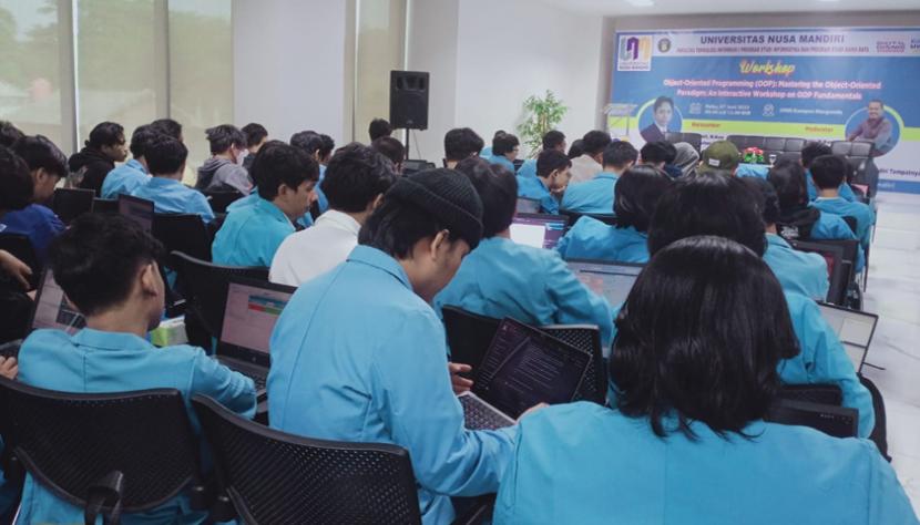 Kampus Digital Bisnis Universitas Nusa Mandiri (UNM) program studi (prodi) Informatika sukses menyelenggarakan kegiatan Workshop Object Oriented Programming (OOP)di UNM kampus Margonda, Depok, Jawa Barat.