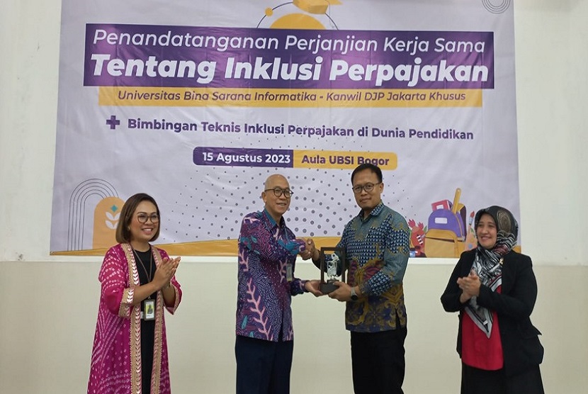 Kampus Digital Kreatif Universitas BSI (Bina Sarana Informatika) dan Kantor Wilayah Direktorat Jenderal Pajak (Kanwil DJP) Jakarta Khusus telah secara resmi menandatangani Perjanjian Kerja Sama tentang pentingnya inklusi perpajakan. Kegiatan ini berlangsung di Universitas BSI kampus Bogor, pada  Selasa (15/8/23).