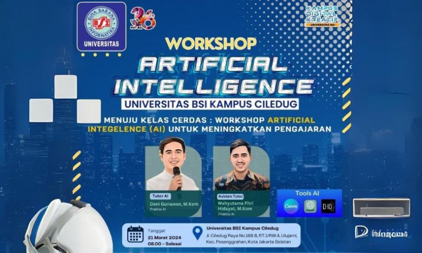 Kampus Digital Kreatif, Universitas BSI (Bina Sarana Informatika) kampus Ciledug akan mengadakan workshop bertajuk Optimalisasi AI untuk Pendidikan, yang akan dilaksanakan, Kamis (21/3/2024) mendatang.