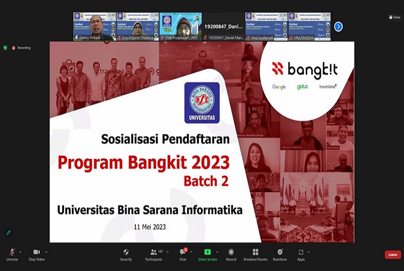 Kampus Digital Kreatif Universitas BSI (Bina Sarana Informatika) kembali mengadakan sosialiasi Program Bangkit 2023 Batch 2. Kegiatan yang bertujuan untuk memberikan informasi, motivasi dan dukungan kepada mahasiswa yang mengikuti Program Bangkit ini, digelar secara daring pada Kamis (11/5/2023).