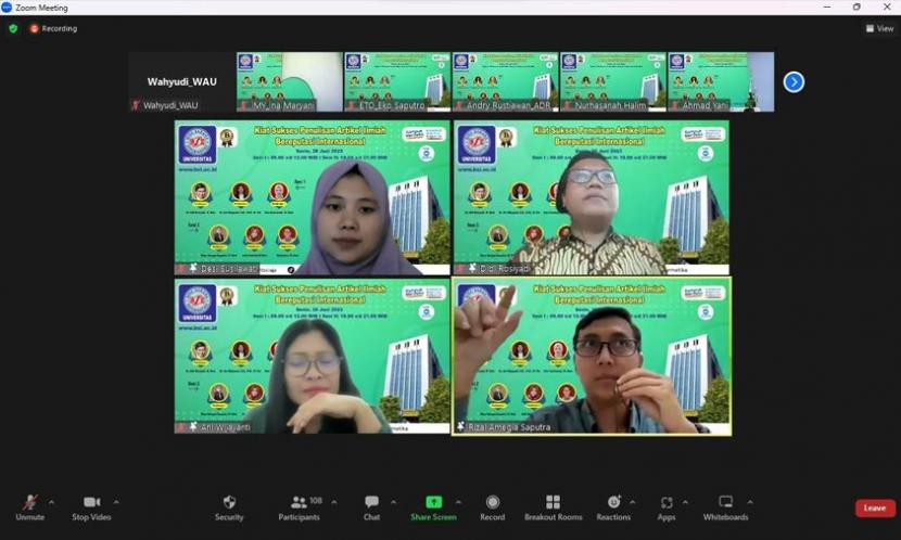 Kampus Digital Kreatif Universitas BSI  (Bina Sarana Informatika) Kampus Sukabumi menggelar webinar Kiat Sukses Penulisan Artikel Ilmiah Bereputasi Internasional. Kegiatan ini digelar secara daring melalui zoom, pada Senin (26/6/23) lalu. 