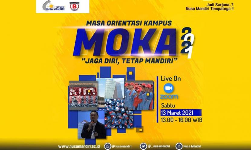 Kampus STMIK Nusa Mandiri akan menggelar Masa Orientasi Kampus (Moka) 2021 untuk para mahasiswa baru pada Sabtu (13/3/2021).