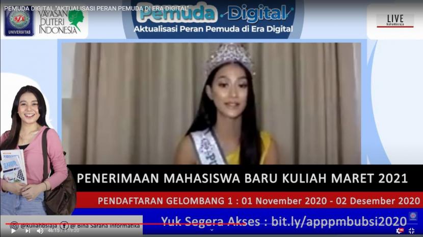 Kampus UBSI bersama Yayasan Puteri Indonesia menggelar Webinar Pemuda Digital, Rabu (28/10).