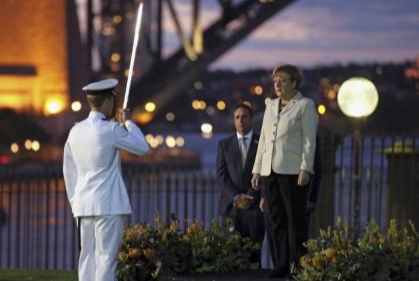Kanselir Jerman, Angela Merkel, dalam sebuah acara di Sydney, Australia.