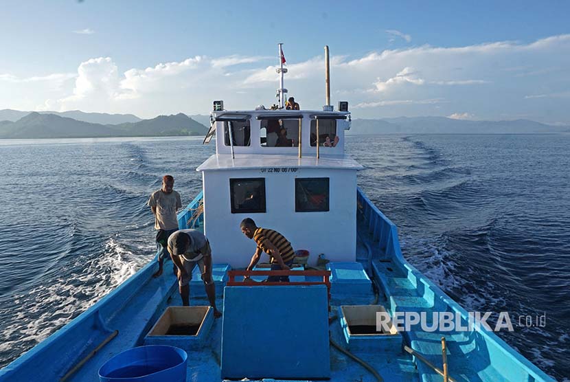 Larantuka's fisherman is sailing in Flores waters, East Nusa Tenggara to catch Cakalang fish.