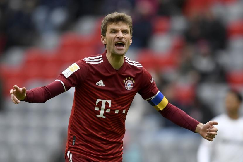 Gelandang serang sekaligus kapten Bayern Muenchen Thomas Mueller.