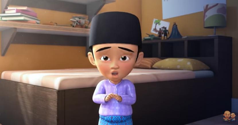 Karakter animasi Fizi dari film Upin & Ipin meminta maaf atas ucapannya yang membuat si kembar plontos bersedih.