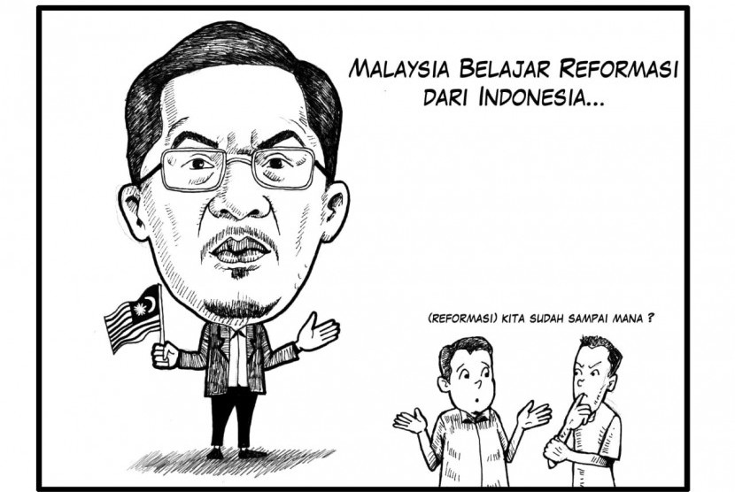 Karikatur Malaysia belajar reformasi dari Indonesia