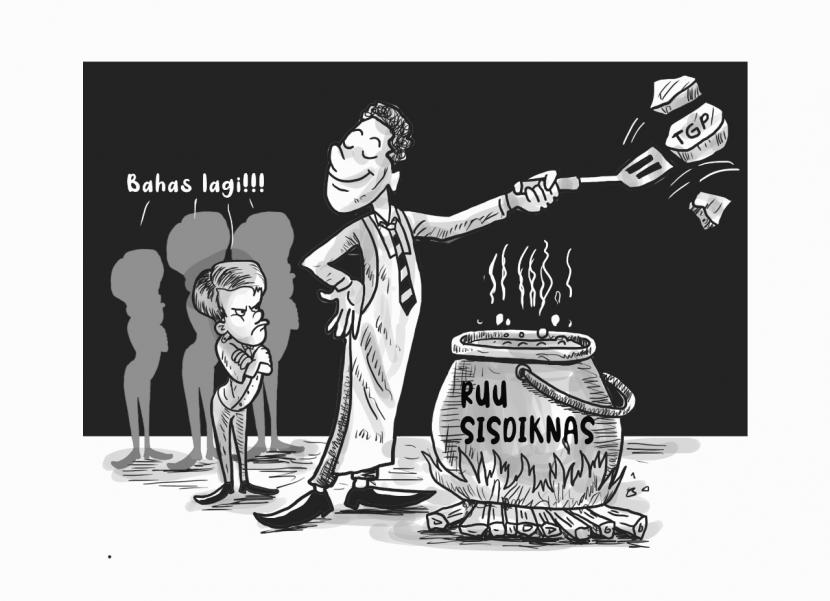 Karikatur polemik Sisdiknas. Ketua Himpaudi Pusat mendukung RUU Sisdiknas tapi dengan sejumlah catatan.