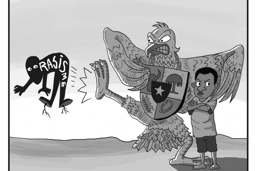 Karikatur tendang rasisme. (Ilustrasi)