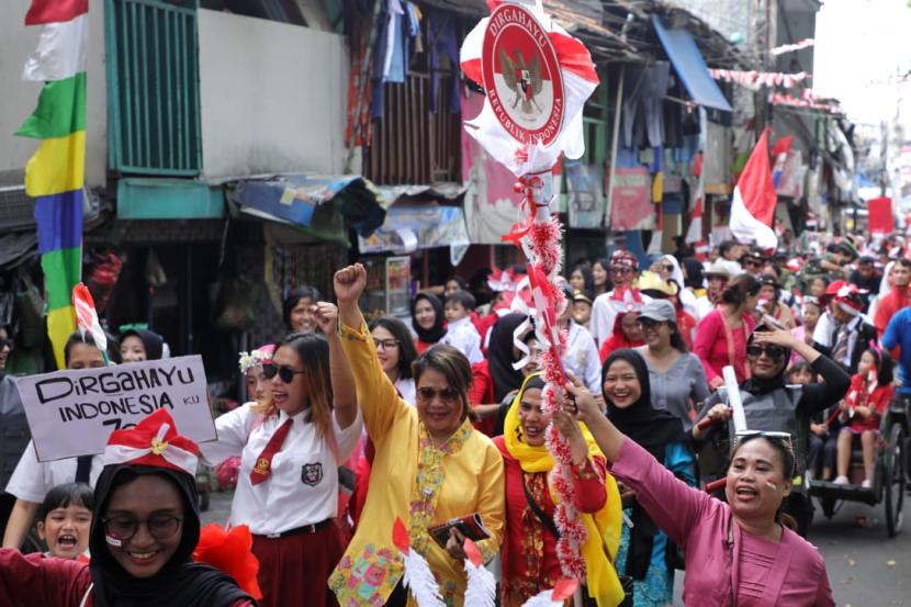 Karnaval bersama warga di Kampung Rawa Sawah RT04 RW08, Kelurahan Kampung Rawa, Kecamatan Johar Baru, Jakarta Pusat. 
