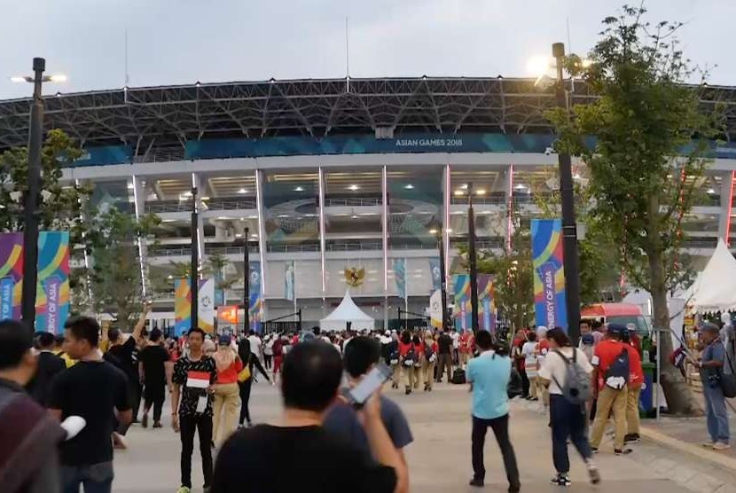 Kasawan Stadion Gelora Bung Karno jelang pembukaan Asian Games 2018, Sabtu (18/8)