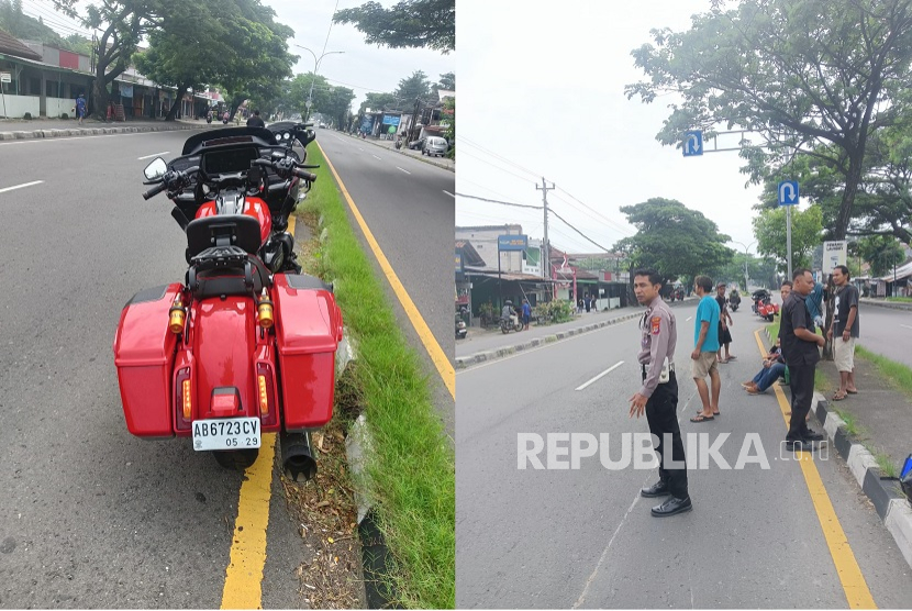 Kecelakaan di Ringroad Selatan, DIY yang melibatkan sepeda motor Harley Davinson hingga mengakibatkan ibu dan anak umur empat tahun mengalami luka.