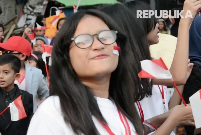 Kegembiraan warga saat merayakan Hari Kemerdekaan RI ke-72 di festival Kalimalang, Jakarta Timur.