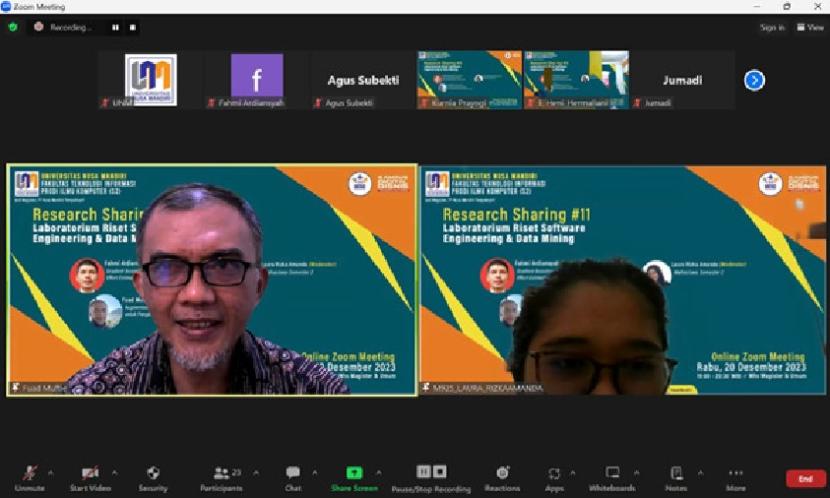 Kegiatan diskusi ilmiah yang diselenggarakan secara online oleh Program Studi (prodi) Magister Ilmu Komputer Universitas Nusa Mandiri (UNM) kembali digelar pada Rabu (20/12/2023) malam.