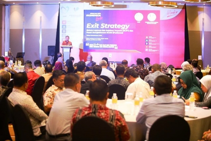 Kegiatan Exit Strategy SLRT (Sistem Layanan Rujukan Terpadu) dan Puskesos (Pusat Kesejahteraan Sosial) Tahun Penumbuhan 2018 di Jakarta, Selasa (27/2). 
