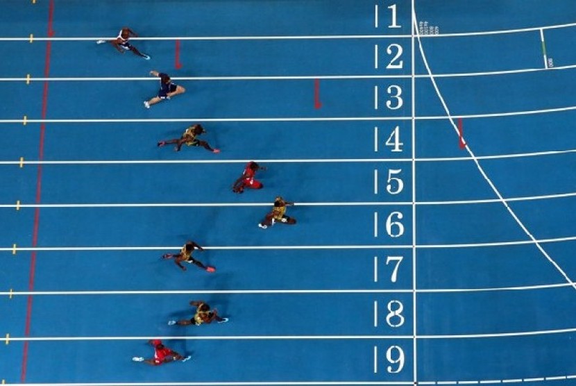 Lintasan lari cabang Atletik nomor lari 100 meter (Ilustrasi) 