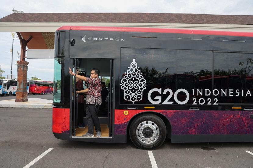 Bus Listrik di G20 ilustrasi. Kota Surabaya, Jawa Timur, mendapatkan bantuan 34 unit bus listrik dari Kementerian Perhubungan (Kemenhub) secara bertahap mulai pertengahan Desember 2022. 
