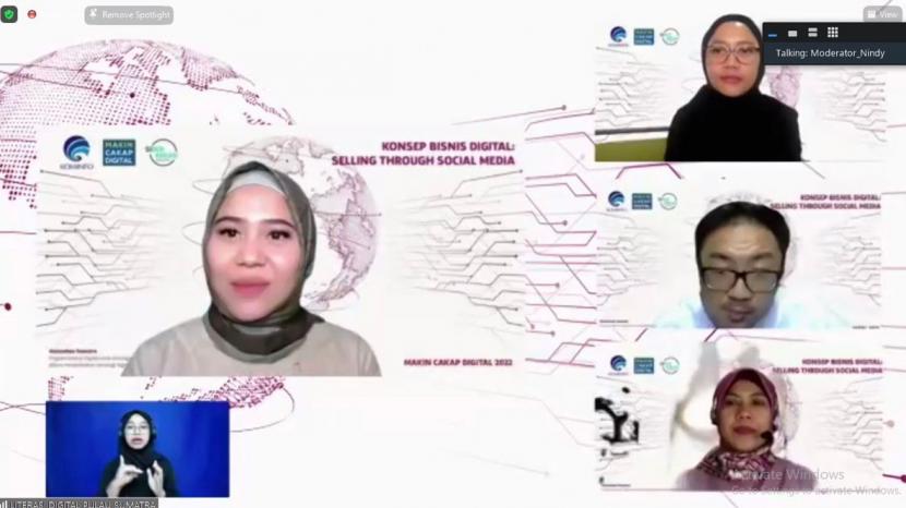 Kemenkominfo menyelenggarakan kegiatan webinar yang ke-12 untuk berbagai kelompok masyarakat / komunitas di wilayah Sumatra dengan tema Konsep Bisnis Digital: Selling Through Social Media