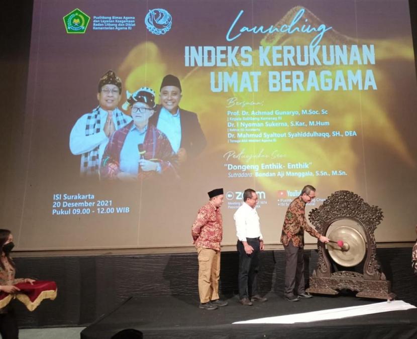 Kementerian Agama (Kemenag) melalui Balitbang Diklat melaunching Indeks Kerukunan Umat Beragama (KUB) 2021 di Institute Seni Indonesia (ISI) Surakarta, Senin (20/12).