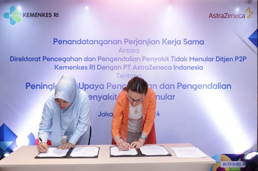 Kementerian Kesehatan (Kemenkes) dan Astrazeneca Indonesia (AZI) menandatangani perjanjian kerja sama untuk meningkatkan inisiatif dalam pendidikan, skrining, dan pengelolaan PTM.