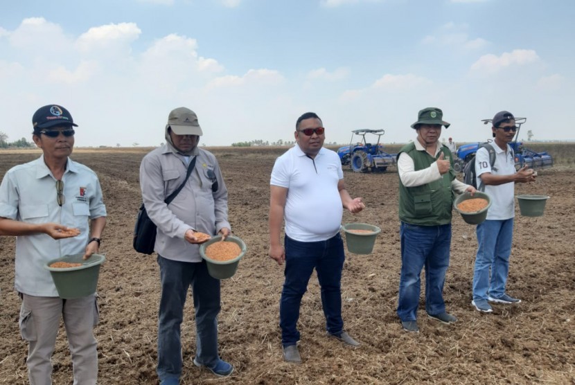  Kementerian Pertanian (Kementan) bersama Pemerintah Kabupaten Musi Banyuasin melalui  Dinas Pertanian Tanaman Pangan dan Hortikultura Muba melakukan tanam padi hasil Program SERASI seluas 3.350 hektare di Desa Karang Agung, Kecamatan Lalan, Kabupaten Musi Banyuasin (Muba), Kamis (5/9).