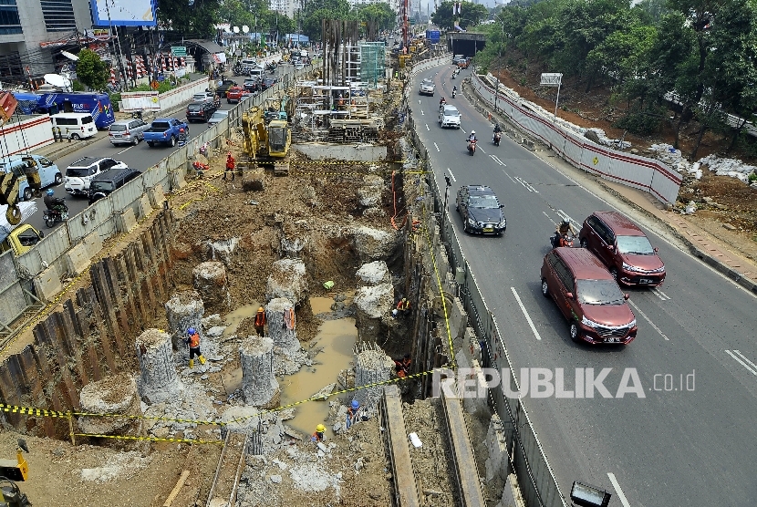 Construction of light rail transit (LRT) at MT Haryono Street, Cawang, Jakarta, (August 23).