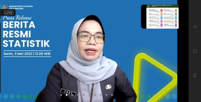 Kepala Badan Pusat Statistik (BPS) Kota Malang, Erny Fatma Setyoharini, merilis tingkat inflasi per April 2022 di Kota Malang, Senin (9/5/2022). 