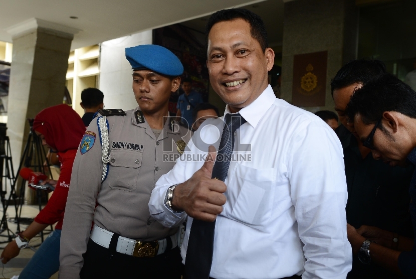 Kepala Badan Reserse dan Kriminal Polri Komisaris Jenderal Budi Waseso memberikan pernyataan kepada awak media di Gedung Bareskrim, Jakarta, Rabu (2/9).    (Republika/Raisan Al Farisi)