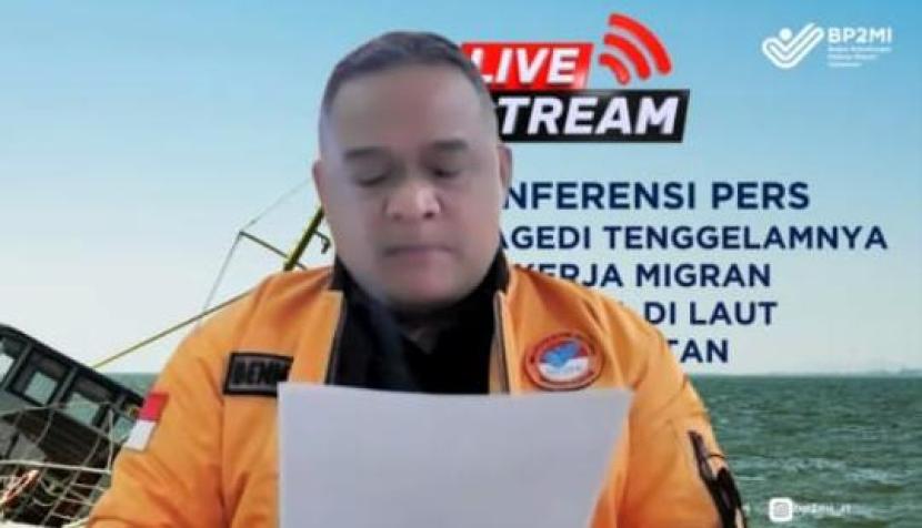 Kepala BP2MI Benny Rhamdani saat menggelar konferensi pers secara daring terkait tragedi yang menimpa pekerja migran Indonesia di Korea Selatan, Ahad (10/3/2024) malam.