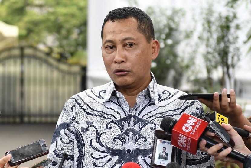 Kepala Bulog Budi Waseso menyampaikan keterangan usai rapat tertutup dengan Presiden Joko Widodo di Istana Kepresidenan, Jakarta, Kamis (24/1/2019).