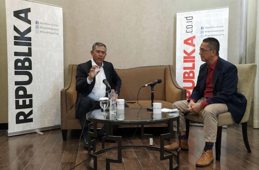 Kepala Kantor Pertanahan Kota Bandung Andi Kadandio Alepuddin (kiri) saat “BincangRepublika” di Hotel Amaroossa, Kota Bandung, Rabu (9/3/2022).