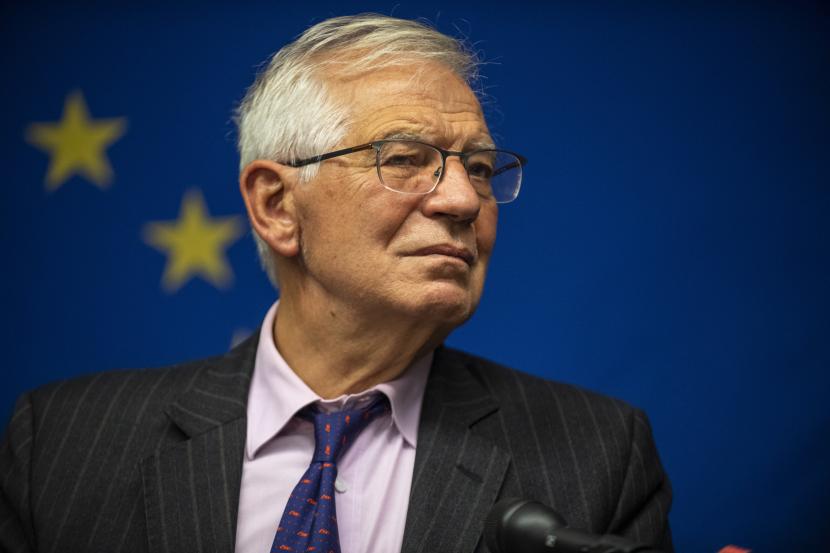 Kepala urusan luar negeri Uni Eropa Josep Borrell berbicara kepada pers pada Senin, 20 September 2021, di New York.