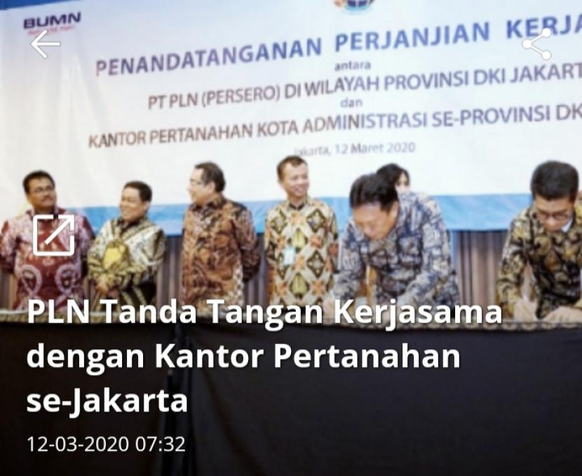 Kerja sama PLN Unit Induk Distribusi Jakarta Raya dan Pertanahan se DKI Jakarta. 