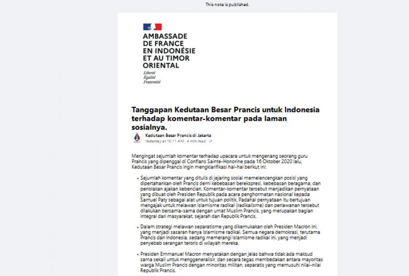 Keterangan Kedubes Prancis atas respons warganet.