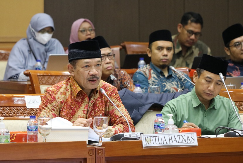 Ketua Baznas RI Prof KH Noor Achmad dalam Rapat Dengar Pendapat (RDP) Komisi VIII DPR dengan Baznas di Gedung DPR RI, Jakarta, Selasa (29/8/2023).