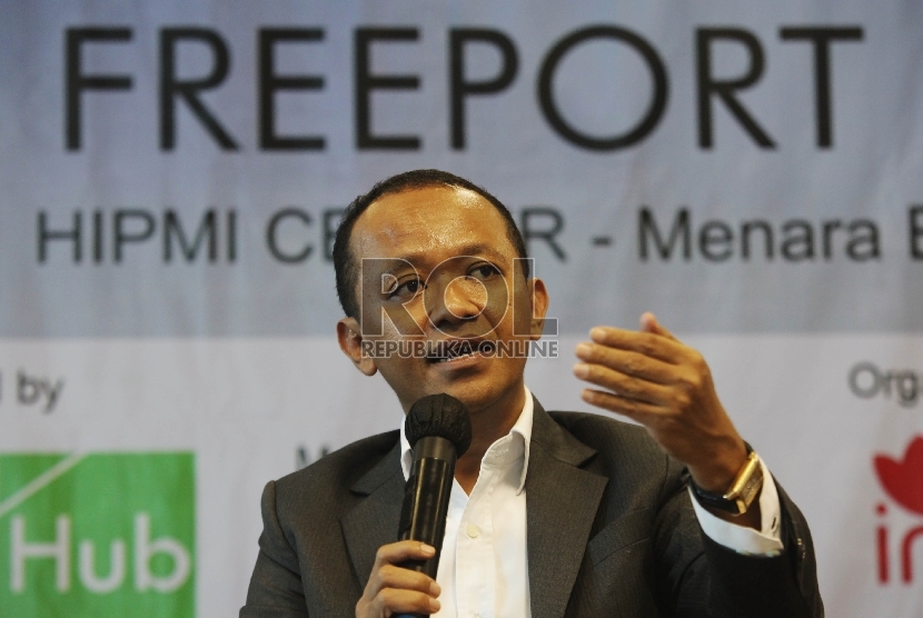 Ketua BPP HIPMI Bahlil Lahadalia saat menjadi pembicara dalam diskusi terkait kasus Freeport di HIPMI Center, Jakarta, Selasa (29/12).