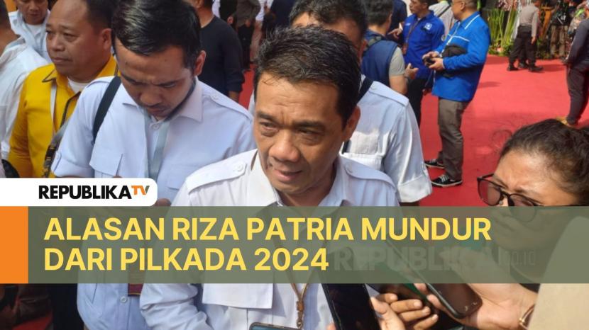 Ketua DPD Partai Gerindra DKI Jakarta Ahmad Riza Patria memberikan pernyataan terkait langkahnya mundur di Pilwalkot Tangsel, di Kantor KPU Provinsi DKI Jakarta, Jakarta Pusat, Rabu (28/8/2024). 