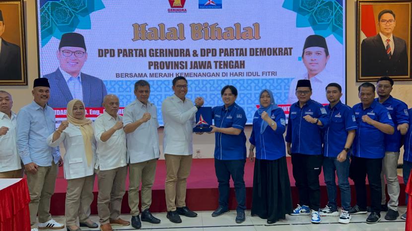 Ketua DPD Partai Gerindra Jateng Sudaryono bertemu Ketua DPD Demokrat Jateng Rinto Subekti di Semarang, Ahad (28/4/2024).