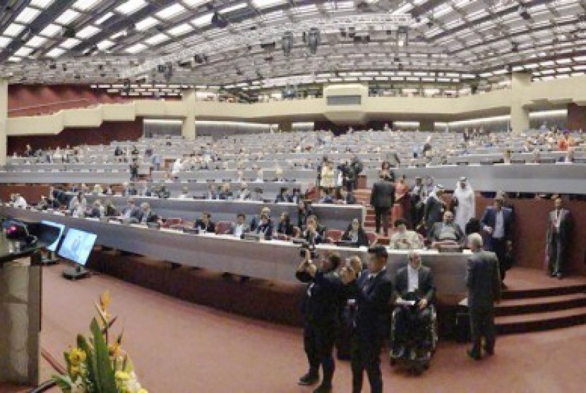Ketua DPR Bambang Soesatyo dalam sesi Debat Umum Sidang ke-138 Inter-Parliamentary Union (IPU) di Jenewa, Swiss,  Ahad (25/3).