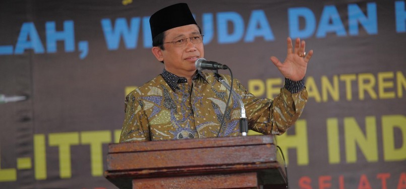 Ketua DPR Marzuki Alie memberikan sambutan di acara Wisuda dan HUT ke-44 Pondok Pesantren Al-Ittifaqiyah Indralaya, Kabupaten Ogan Ilir, Sumatera Selatan, Selasa (28/6).