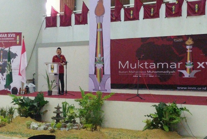 Ketua IMM, Beni Pramula dalam acara Muktamar IMM XVII di Asrama Haji Pondok Gede, Jakarta Timur, Selasa (24/5).