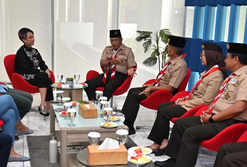 Ketua Kwarnas Gerakan Pramuka Komjen Pol (Purn) Budi Waseso saat mengadakan pertemuan dengan pimpinan media massa nasional di Jakarta, Kamis (30/2024).