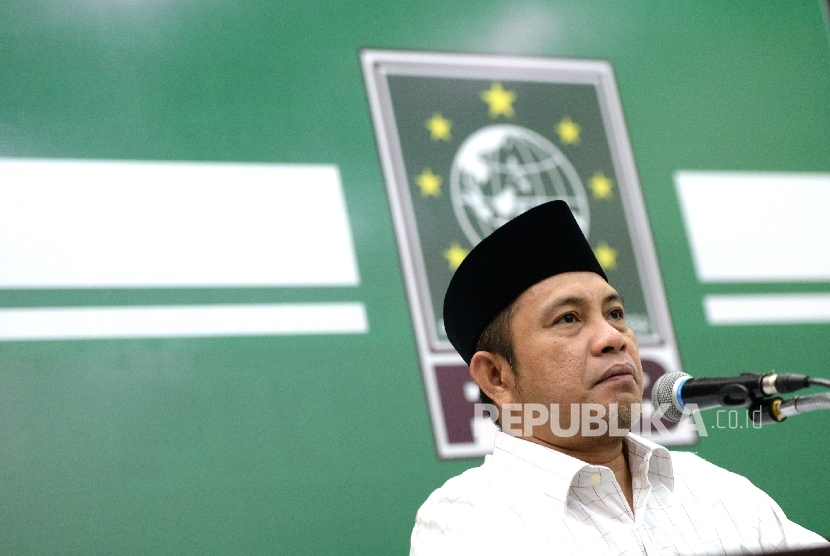 Ketua Lajnah Pemenangan Pemilu (LPP) Partai Kebangkitan Bangsa (PKB) Marwan Jafar memberikan paparan di Kantor DPP PKB, Jakarta, Selasa (13/6).