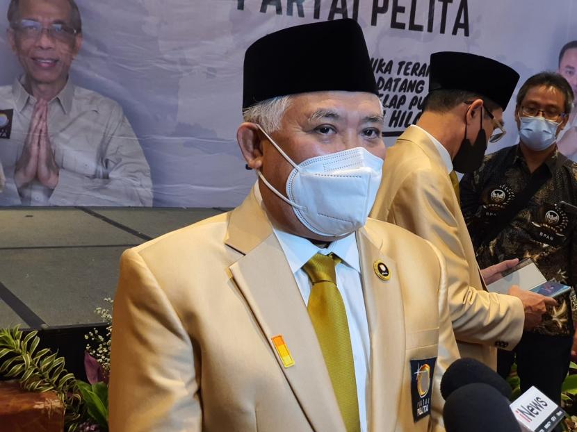 Ketua Majelis Penasehat Partai Pelita, Din Syamsuddin saat ditemui di lokasi deklarasi Partai Pelita, Slipi, Jakarta, Senin (28/2).