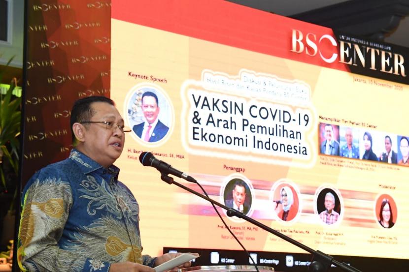 Ketua MPR Bambang Soesatyo dalam peluncuran lembaga riset dan kajian independen Brain Society (BS) Center di Jakarta, Selasa (10/11).