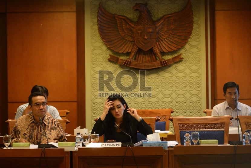  Ketua Pansus Pelindo, Rieke Diah Pitaloka (tengah) memimpin rapat kerja dengan Pansus hak angket Pelindo II di Kompleks Parlemen, Senayan, Jakarta, Kamis (29/10). (Republika/Raisan Al Farisi)